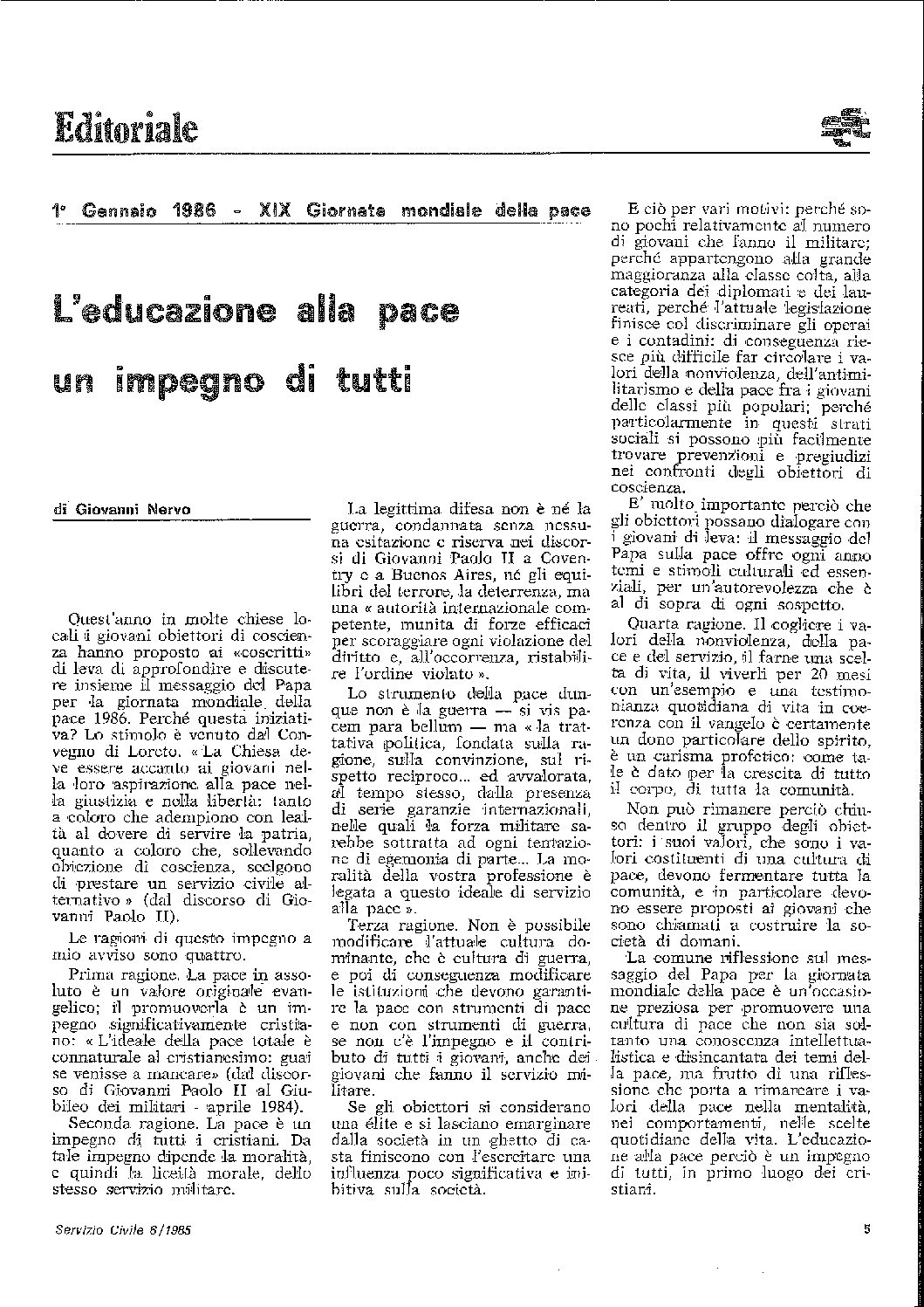L'educazione alla pace un impegno di tutti