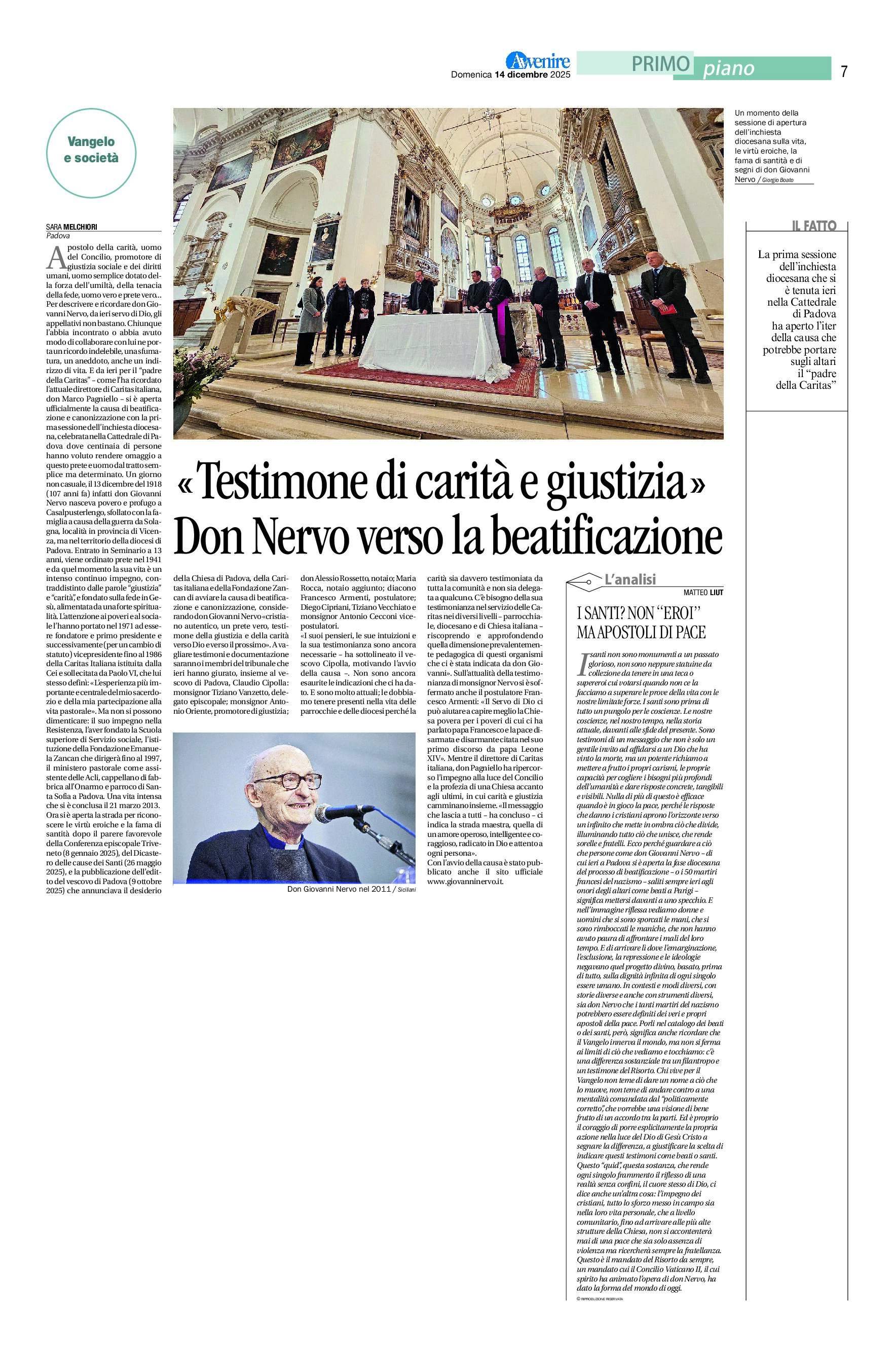 «Testimone di carità e giustizia» Don Nervo verso la beatificazione