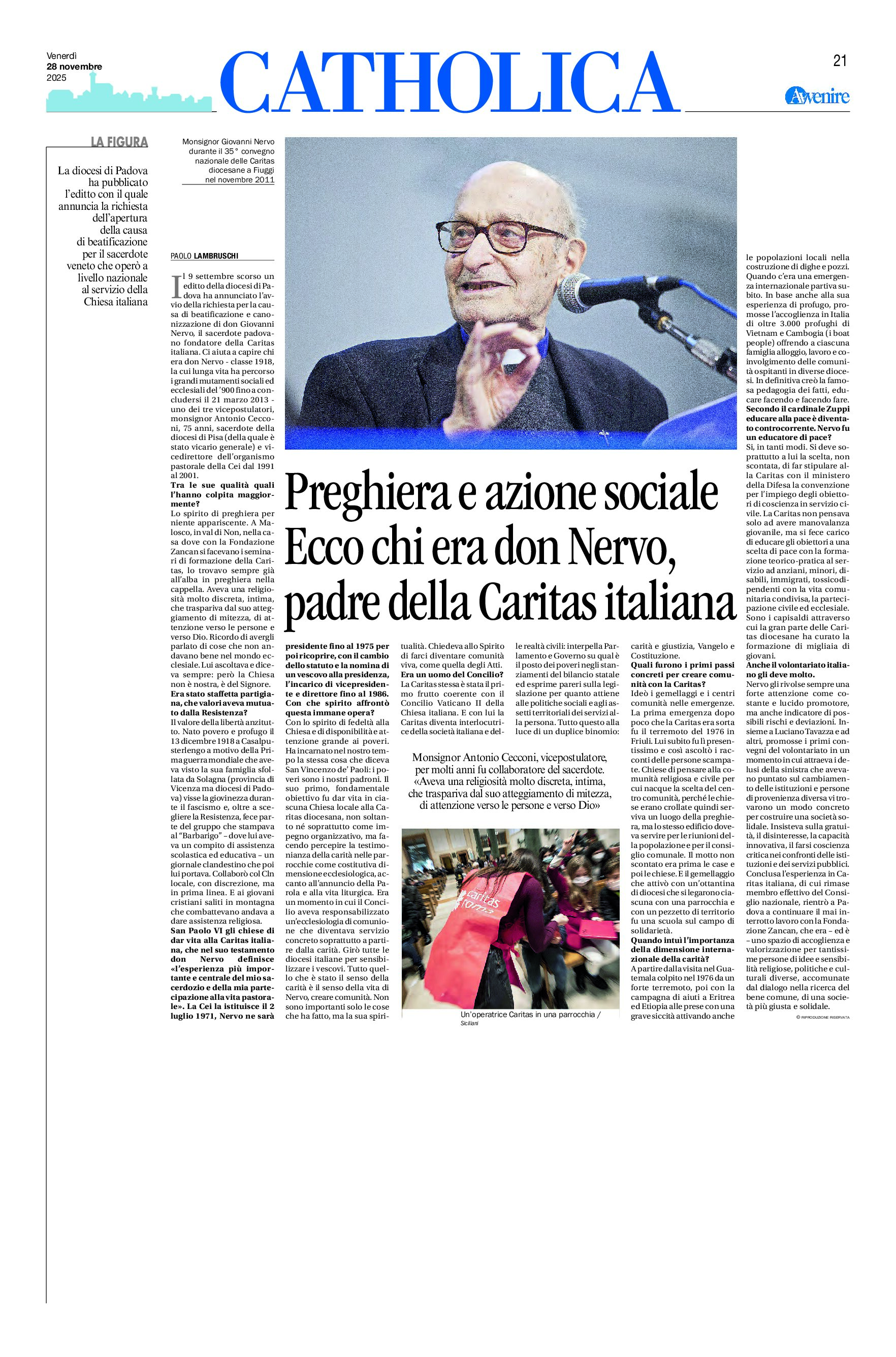 Preghiera e azione sociale Ecco chi era don Nervo, padre della Caritas italiana