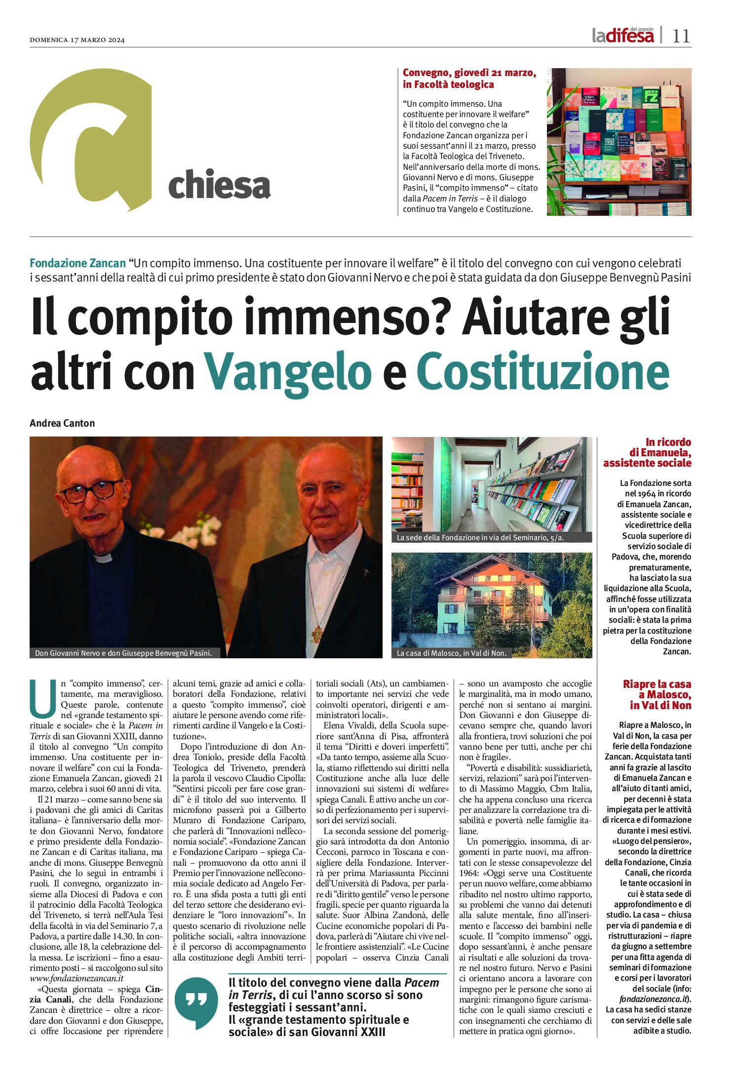 Il compito immenso? Aiutare gli altri con Vangelo e Costituzione