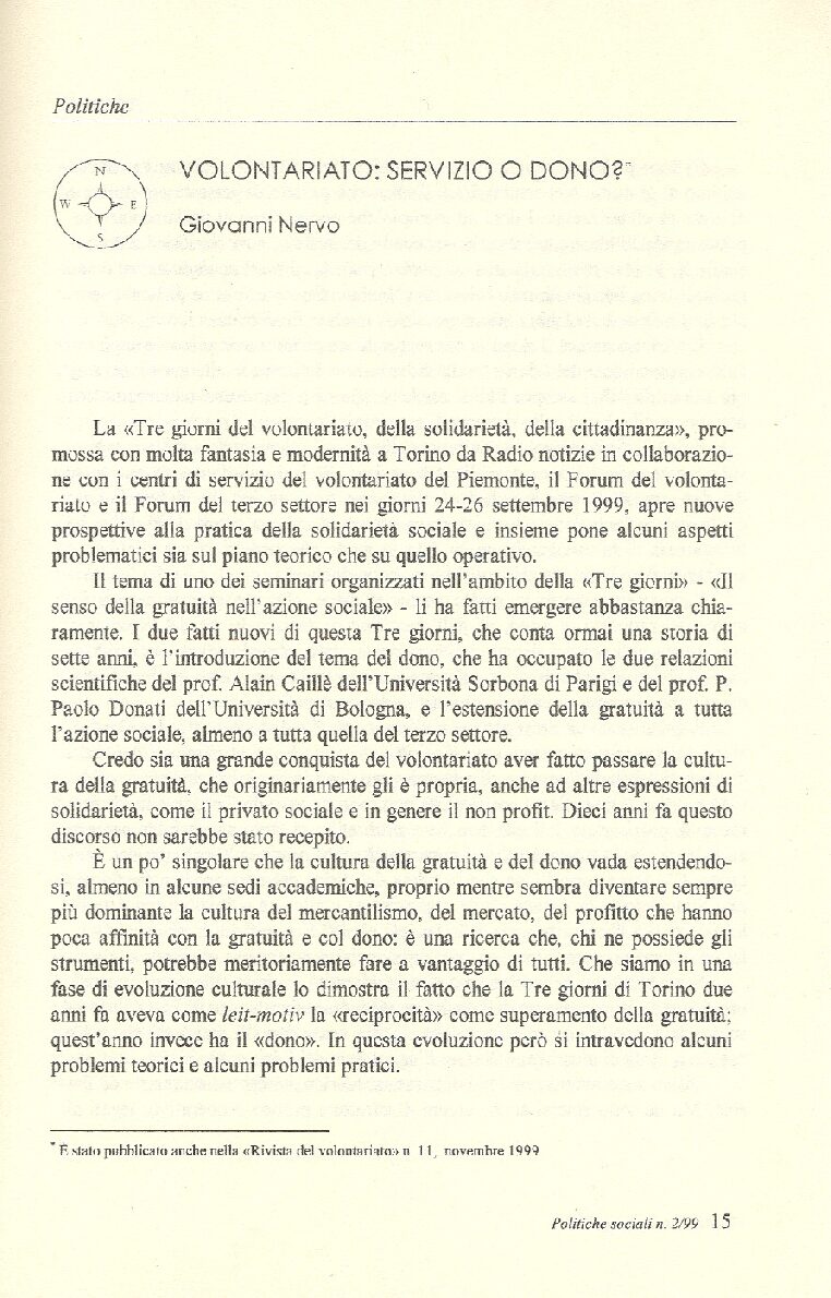 Volontariato: servizio o dono?