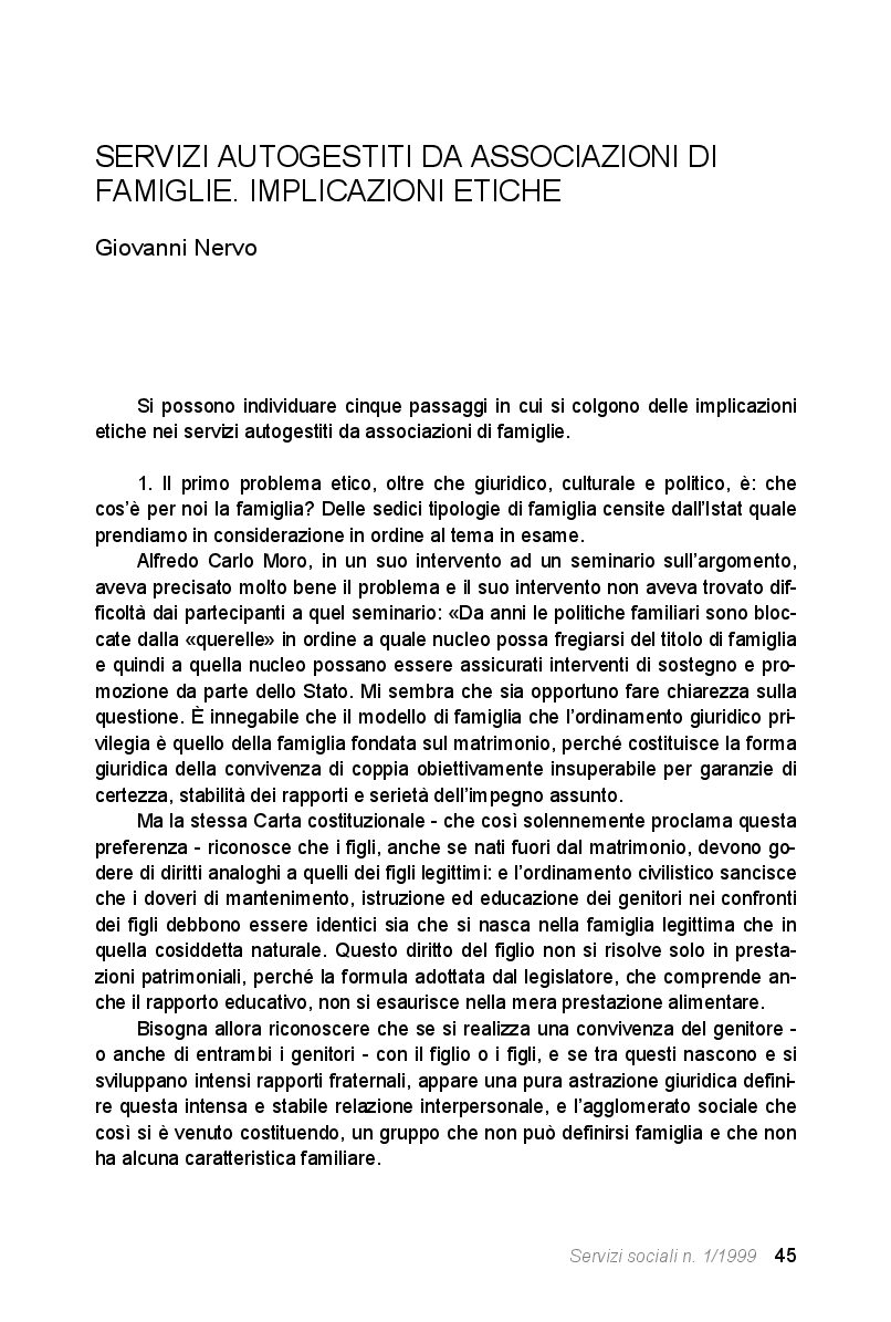 Servizi autogestiti da associazioni di famiglie. Implicazioni etiche