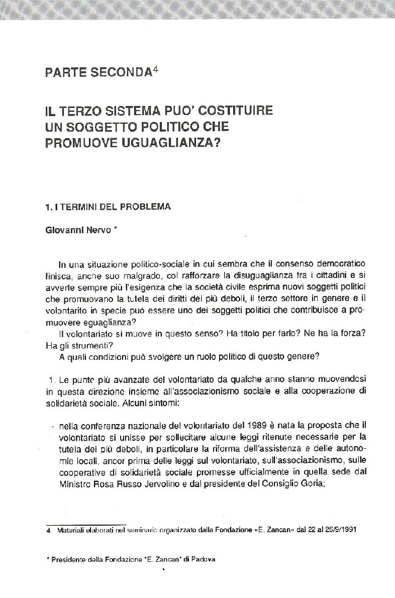 Il Terzo Sistema può costituire un soggetto politico che promuove uguaglianza?