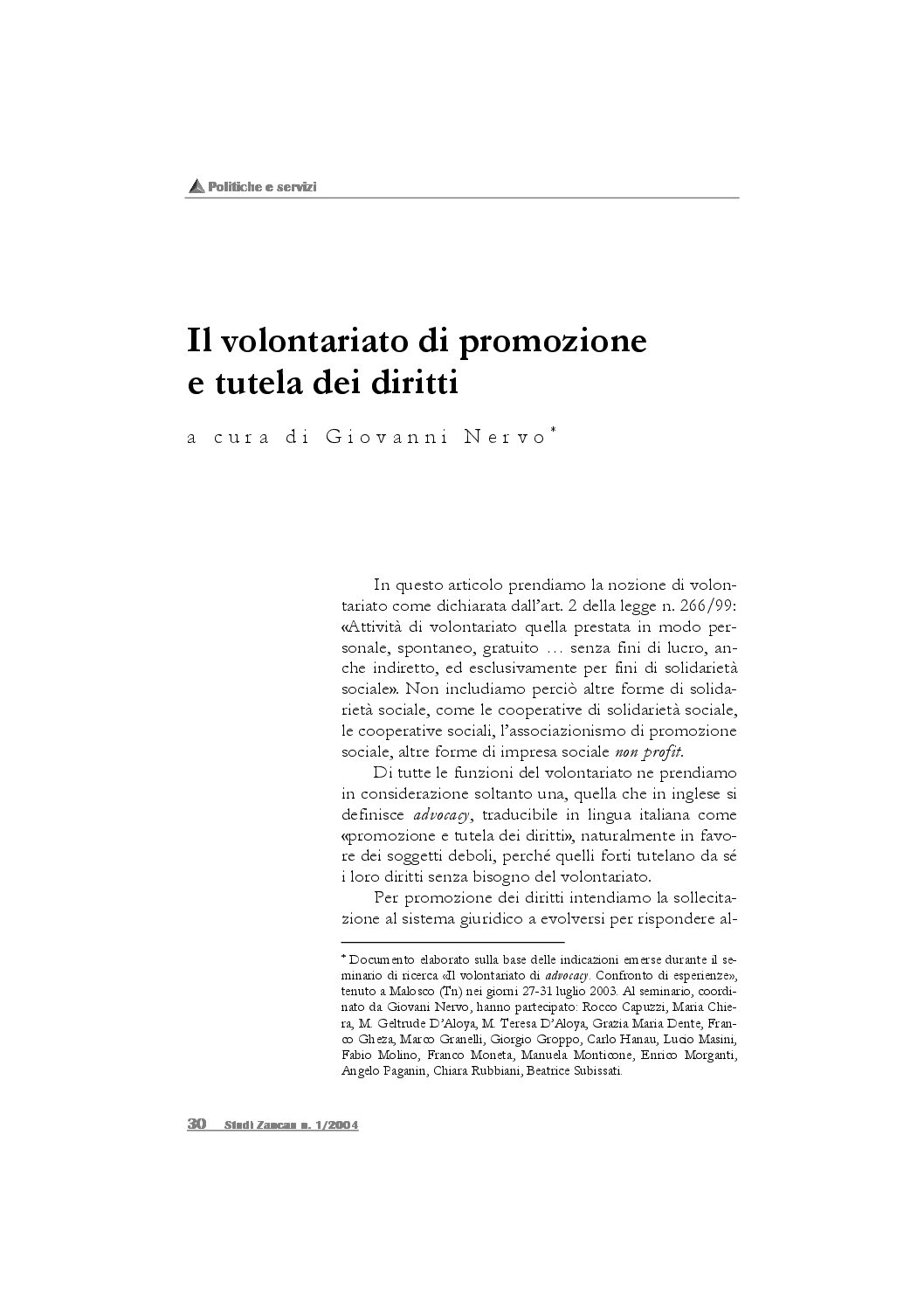 Il volontariato di promozione e tutela dei diritti