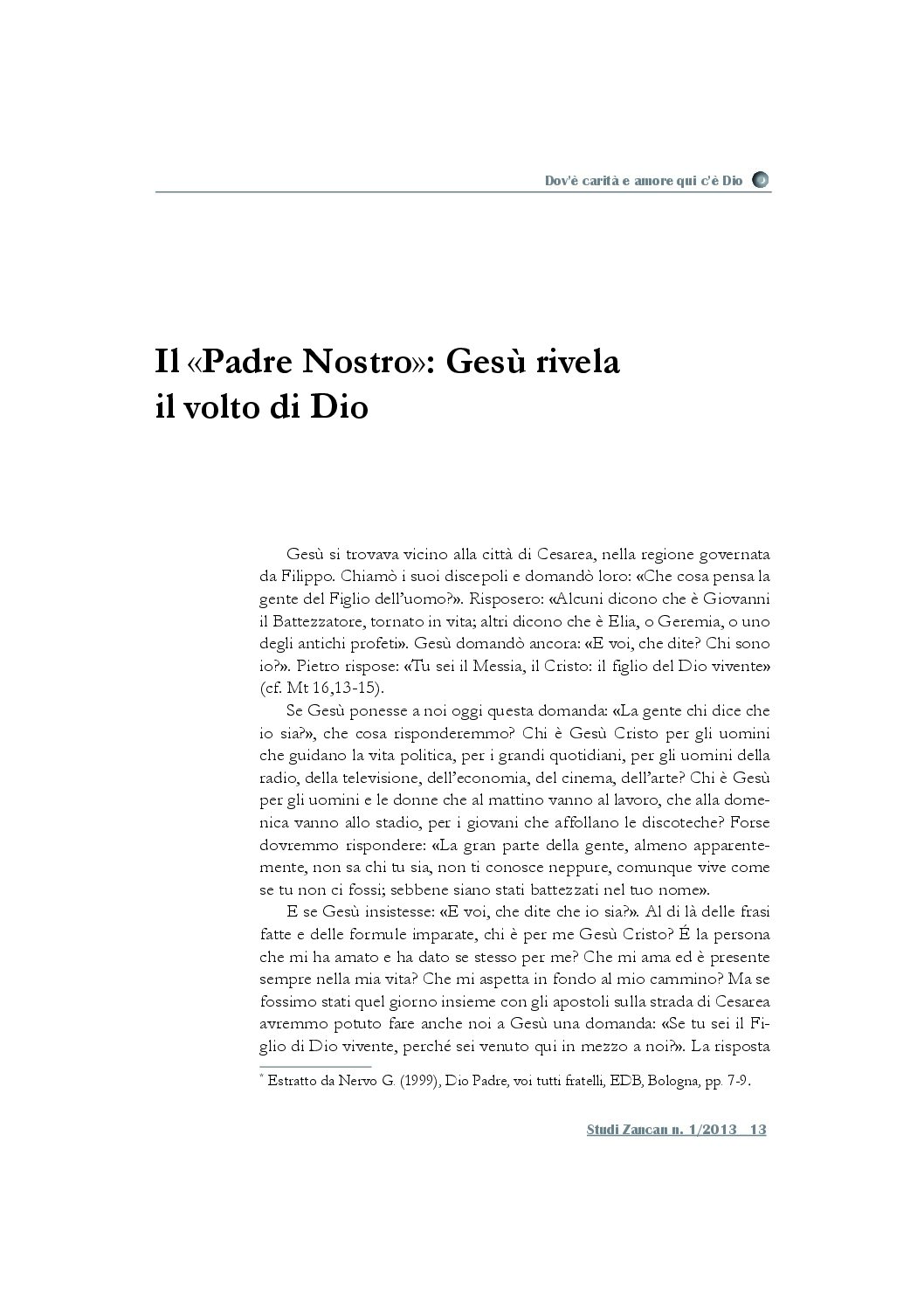 Il «Padre Nostro»: Gesù rivela il volto di Dio