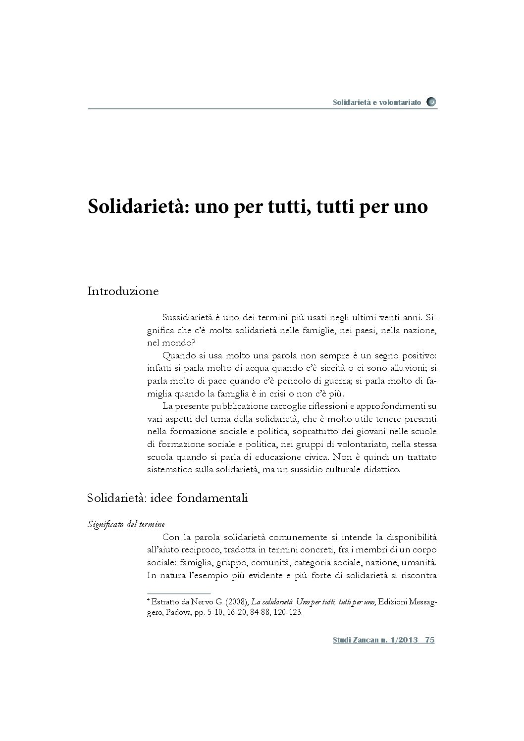 Solidarietà: uno per tutti, tutti per uno