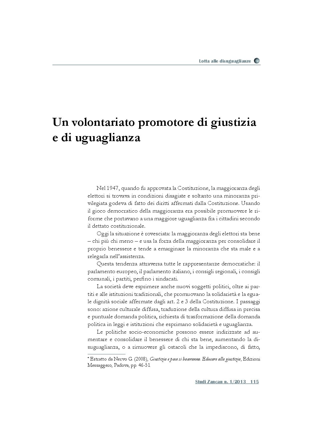 Un volontariato promotore di giustizia e di uguaglianza