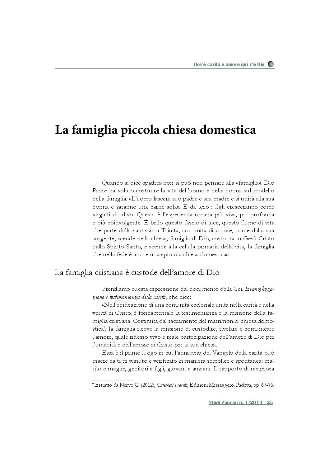 La famiglia piccola chiesa domestica