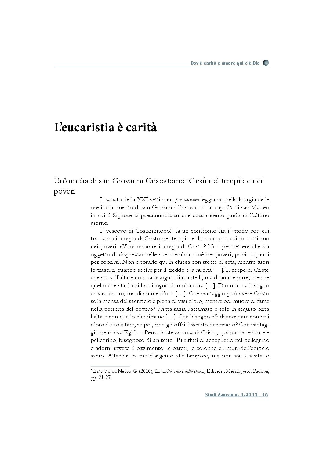 L’eucaristia è carità